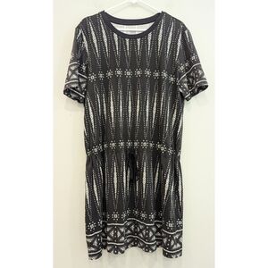 Tory Burch 100% Pima Cotton Black and Cream Drawstring Waist Dress Large